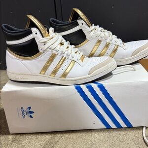 Adidas White and Gold Striped Sneakers